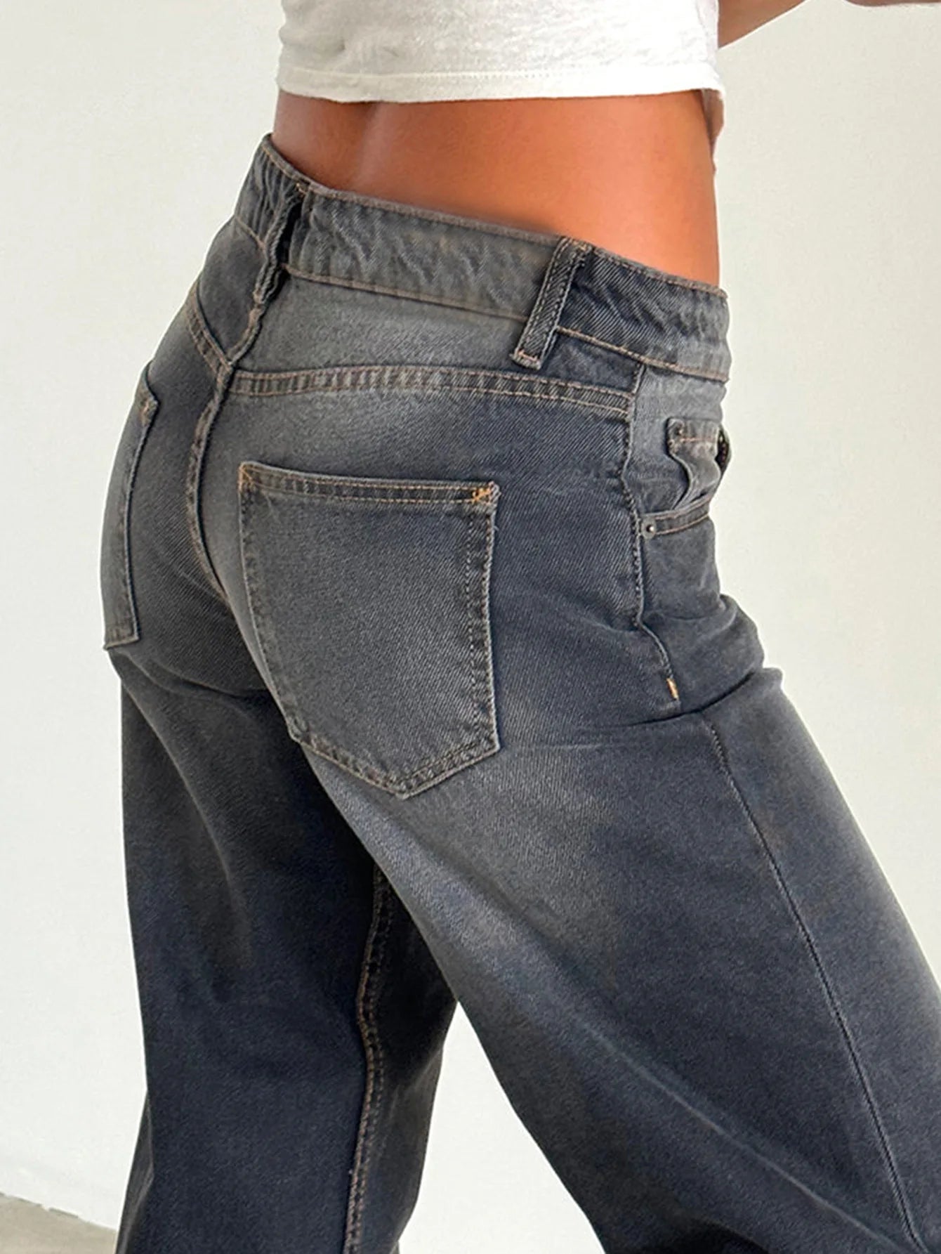 Low Waist Wide Leg Pants Women's Casual Elasticless Jeans