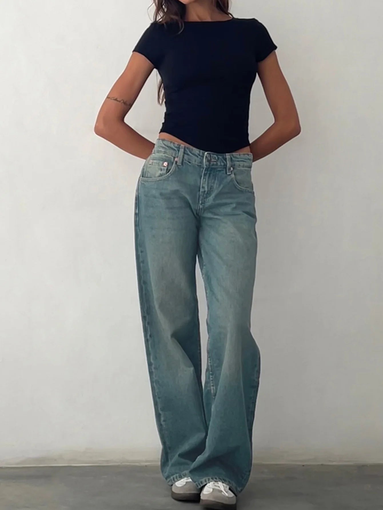 Low Waist Wide Leg Pants Women's Casual Elasticless Jeans