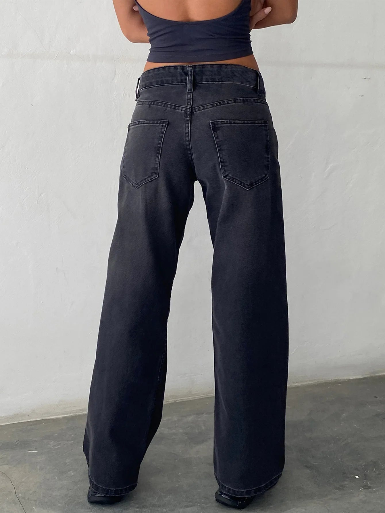 Low Waist Wide Leg Pants Women's Casual Elasticless Jeans