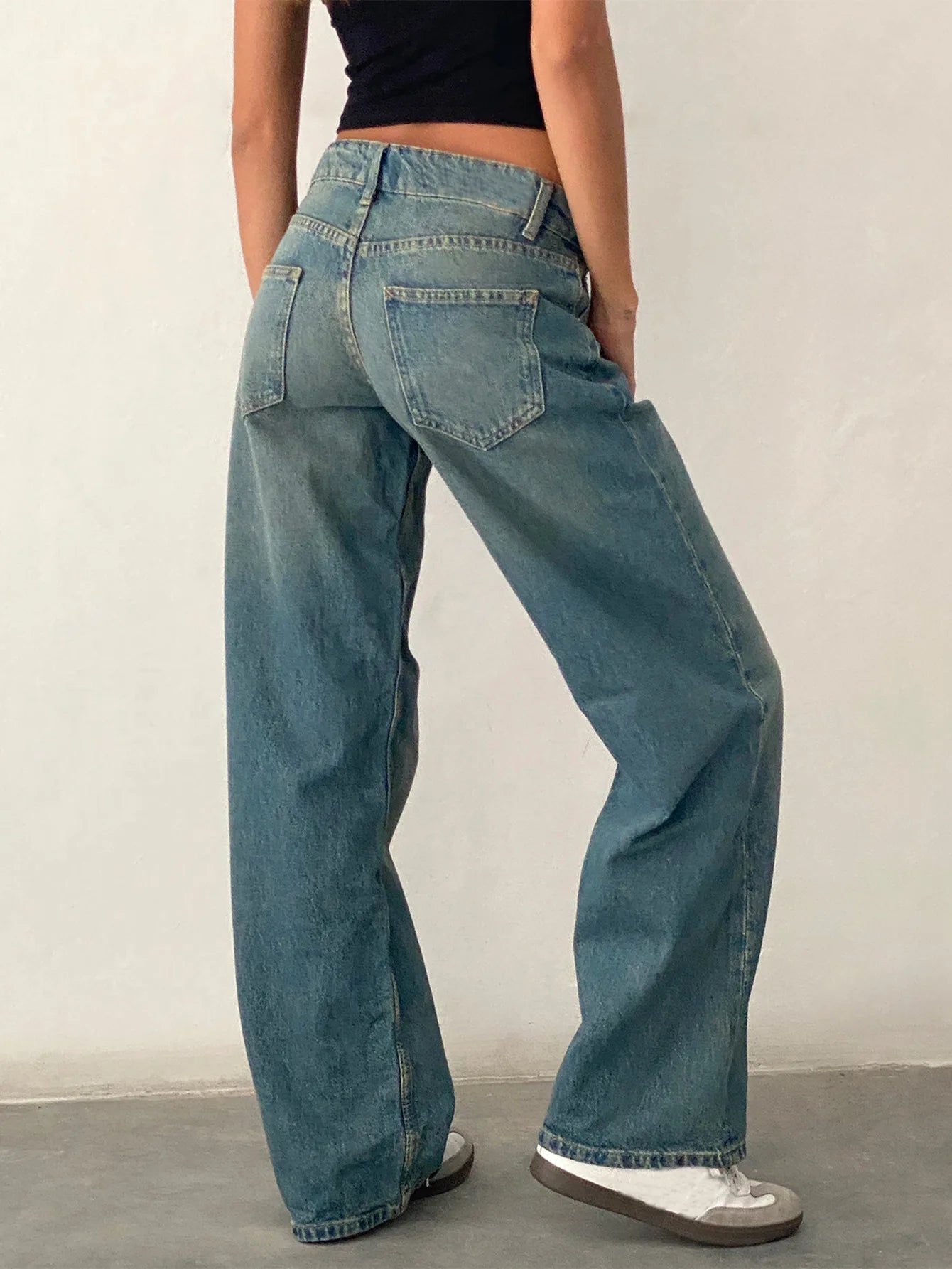 Low Waist Wide Leg Pants Women's Casual Elasticless Jeans
