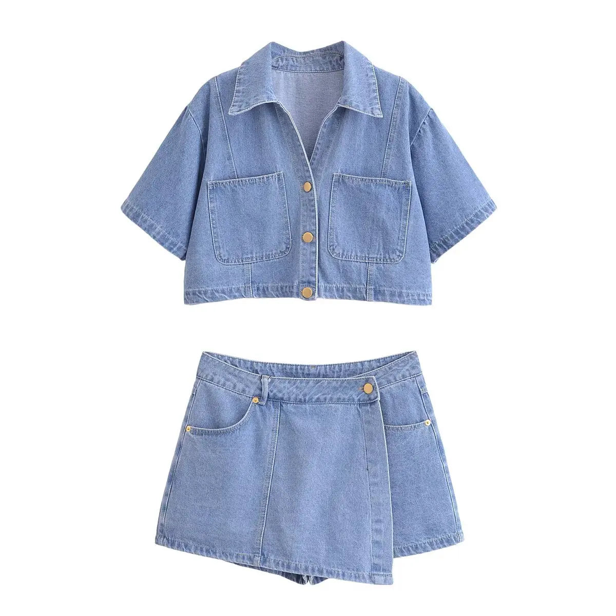 Sommer Damen Casual Sets Mode Mini Röcke Shorts Sets Denim Kurzes Hemd Top