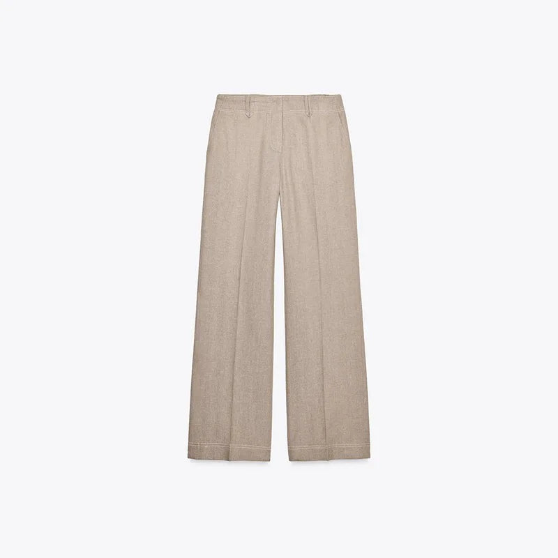 Chic & Crop: Business-Casual Leinen-Zweiteiler in Natur-Beige