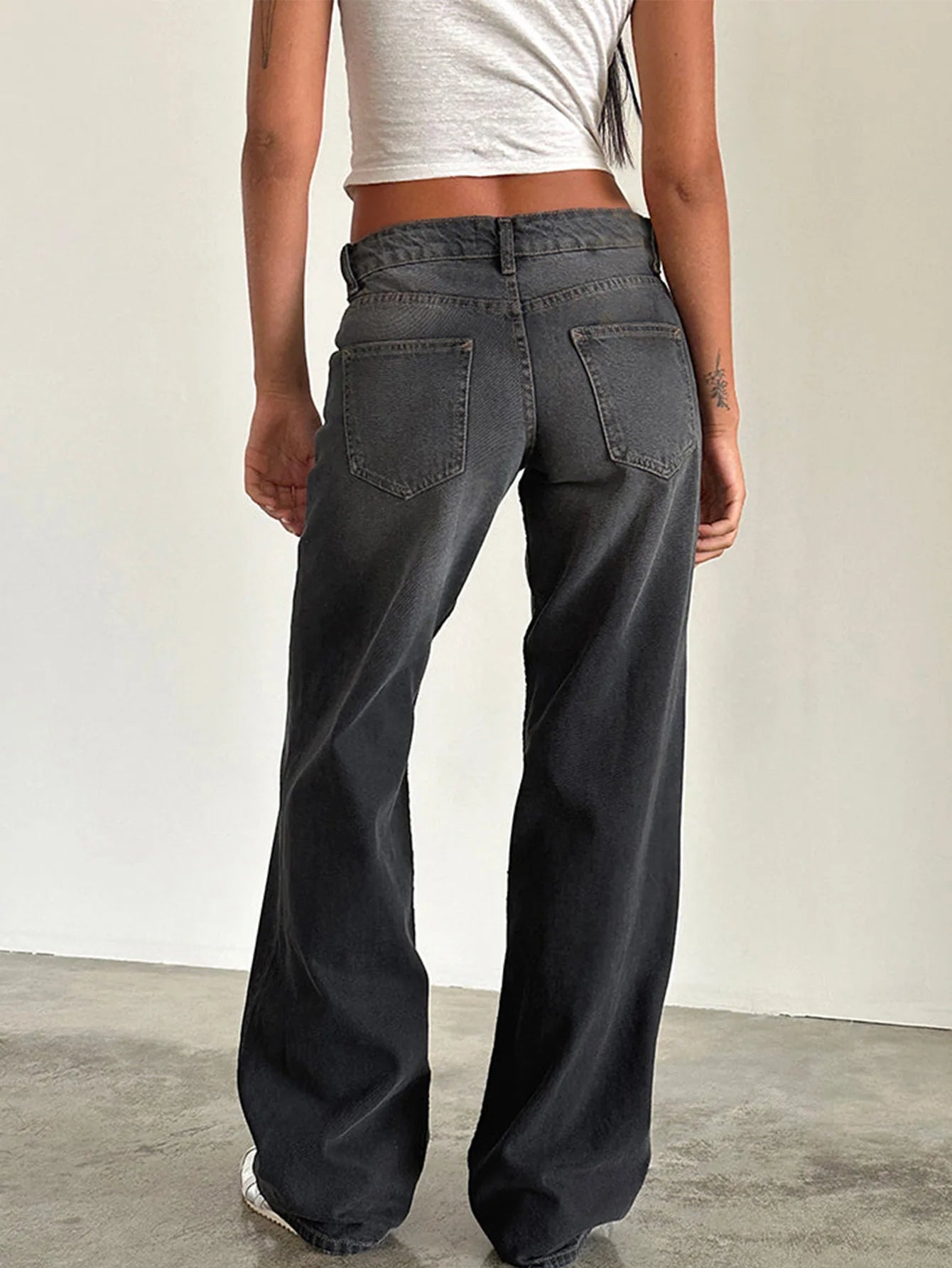 Low Waist Wide Leg Pants Women's Casual Elasticless Jeans